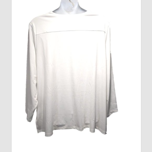 Susan Graver Butterknit Split V-Neck Long-Sleeve Top White Plus Size 4X - Picture 2 of 2